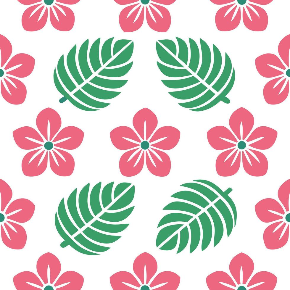 Tropical summer seamless pattern with hibiscus flowers and exotic leaves for bright lively spaces vector