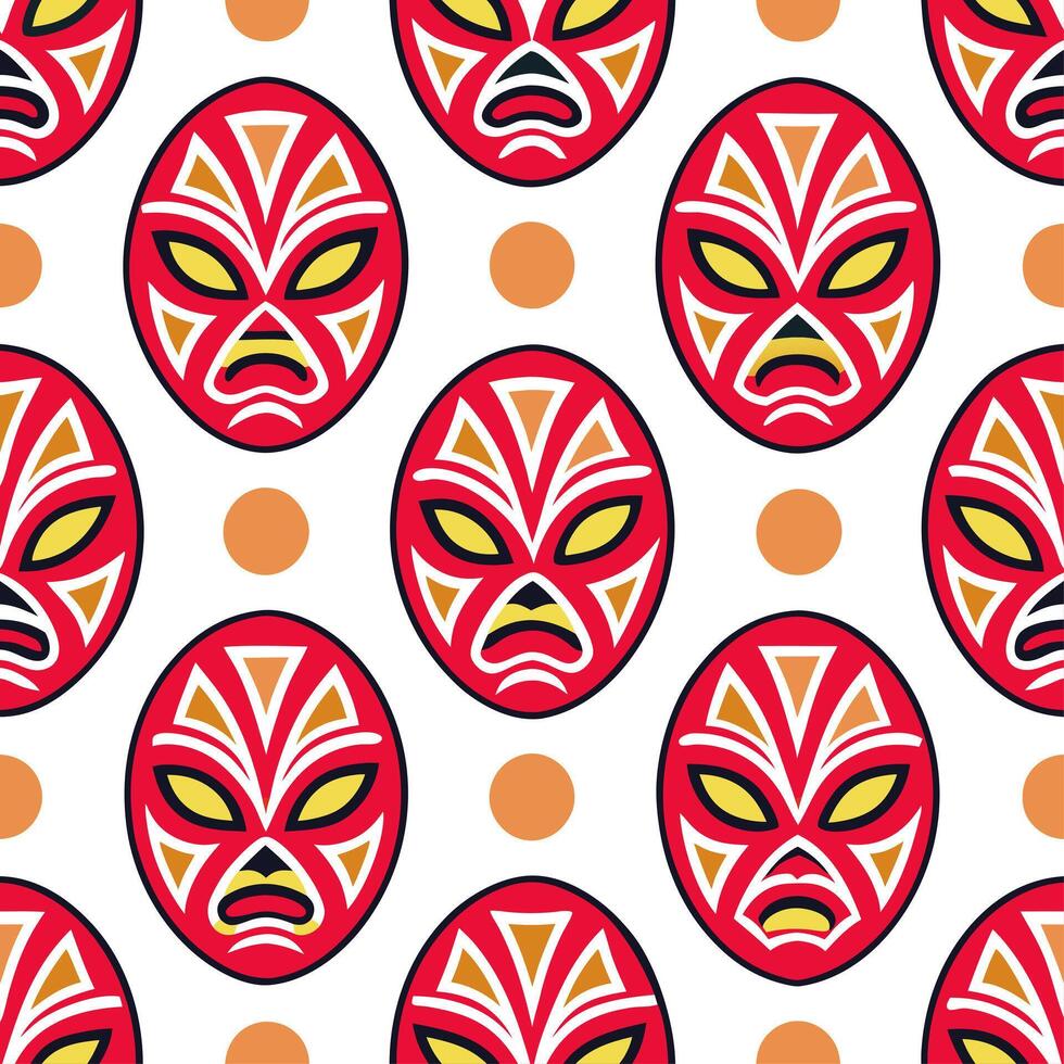 Traditional masks and symbolic patterns seamless tile pattern with bold and vibrant colors vector