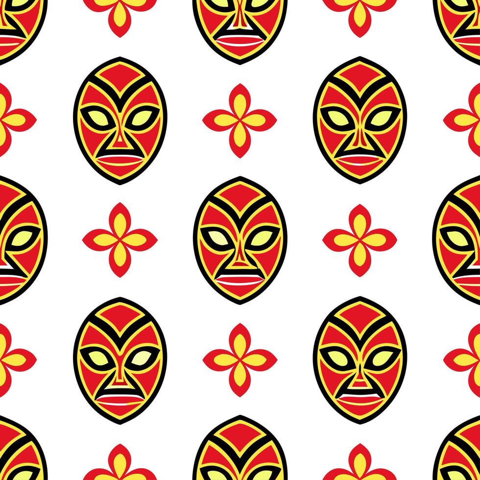 Traditional masks and symbolic patterns seamless tile pattern with bold and vibrant colors Set 2 vector