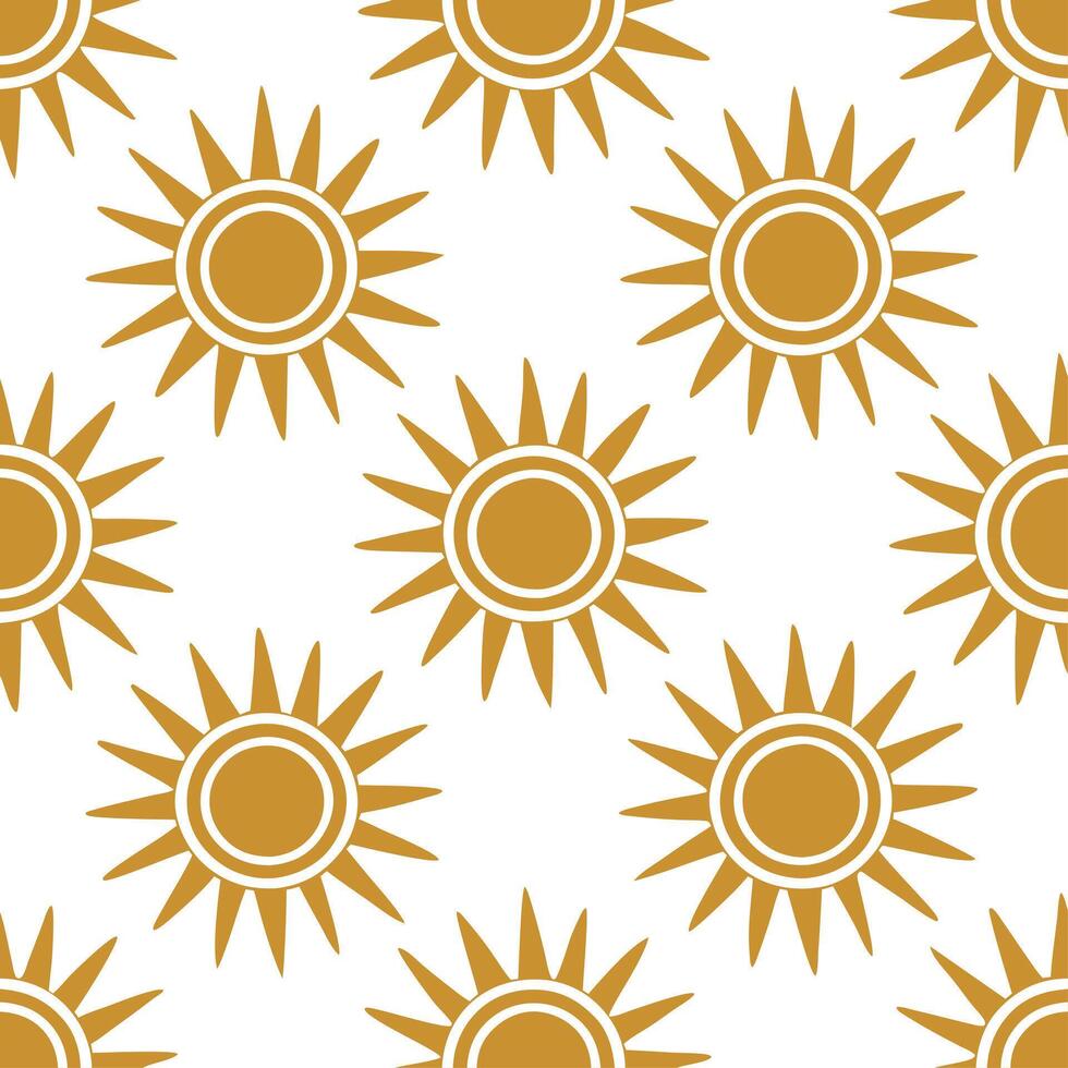Summer sun seamless tile pattern with warm golden hues and abstract sun designs for modern interiors vector