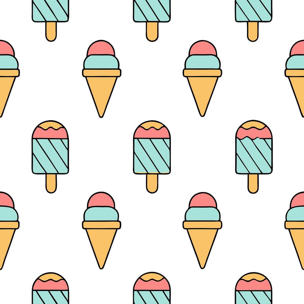 Summer seamless tile pattern with ice cream cones and popsicles for to playful sweet atmosphere vector