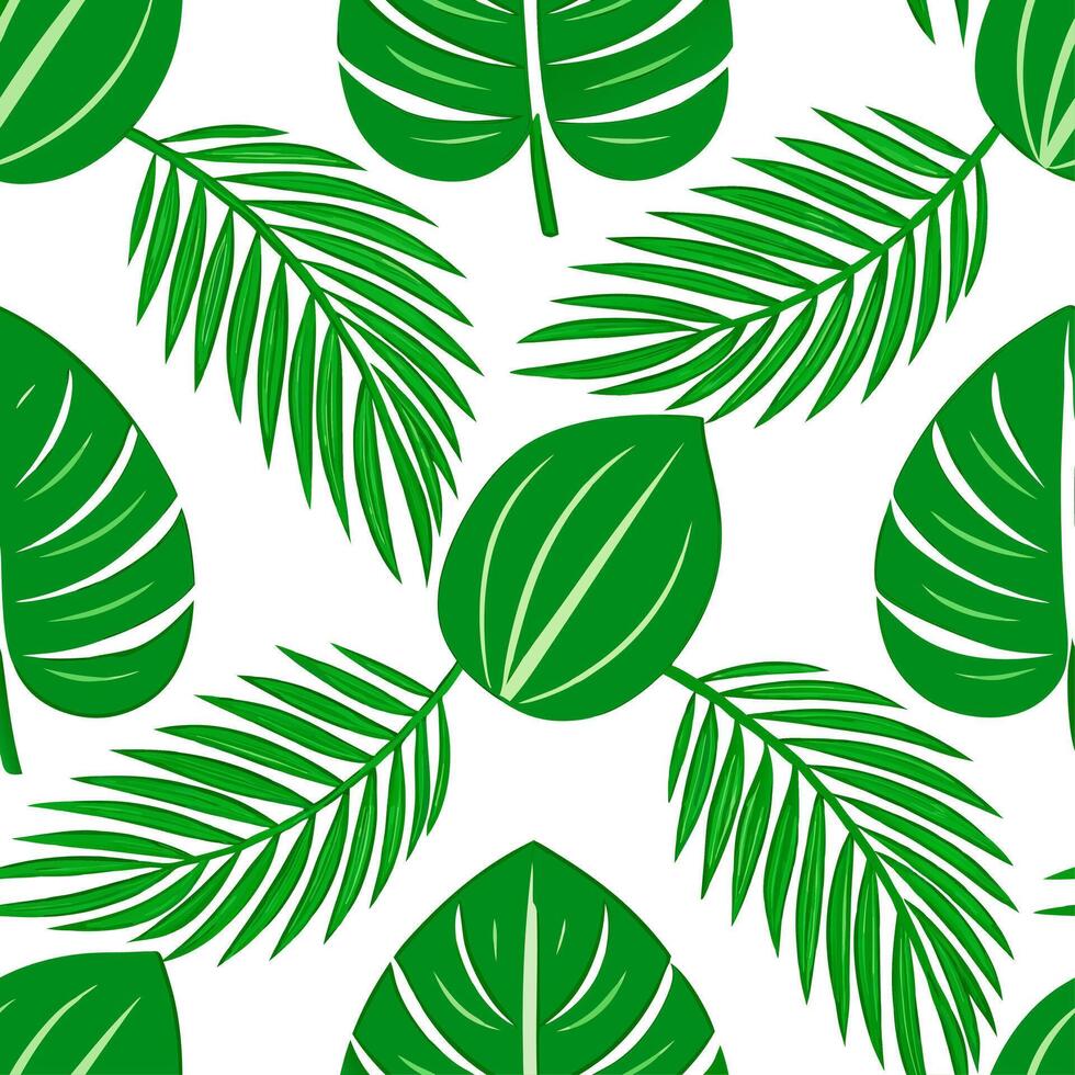 Summer leaves seamless tile pattern with palm fronds and tropical foliage for to lush outdoor feel Set 4 vector