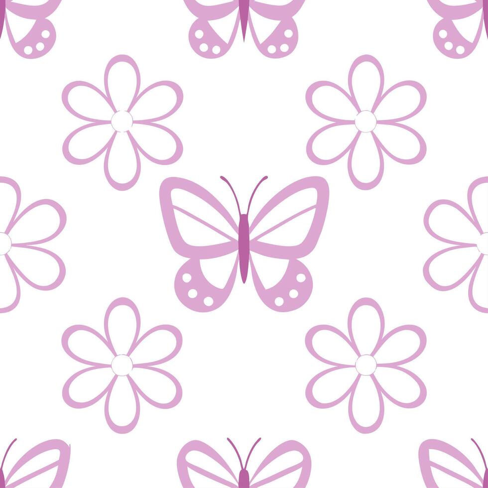 Spring pastel seamless pattern with delicate butterflies and flowers for whimsical garden decor vector