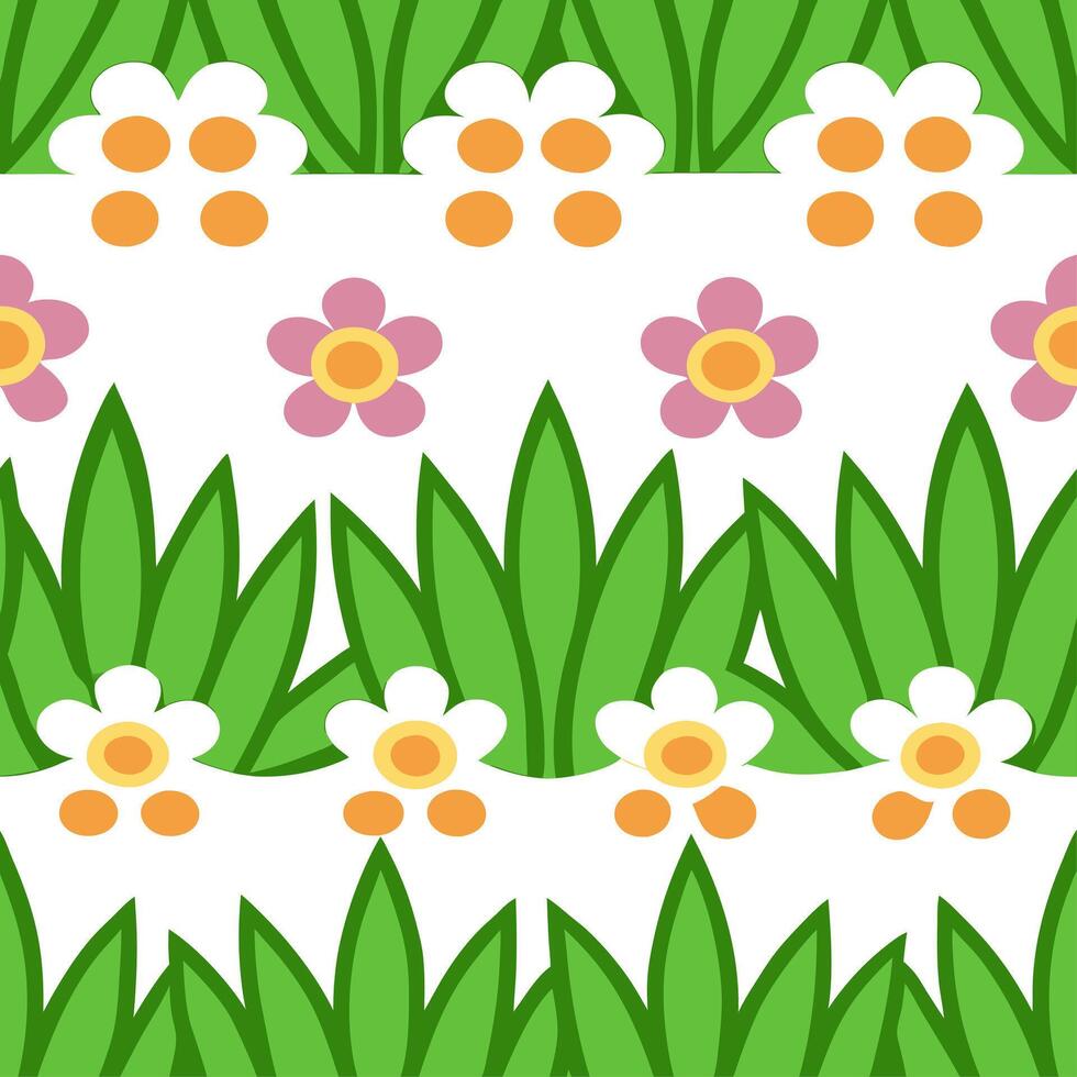 Spring garden seamless tile pattern with blooming flowers and lush greenery for vibrant outdoors vector