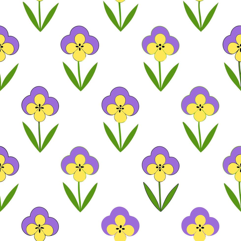 Spring garden seamless pattern with violets and pansies for natural garden spaces vector
