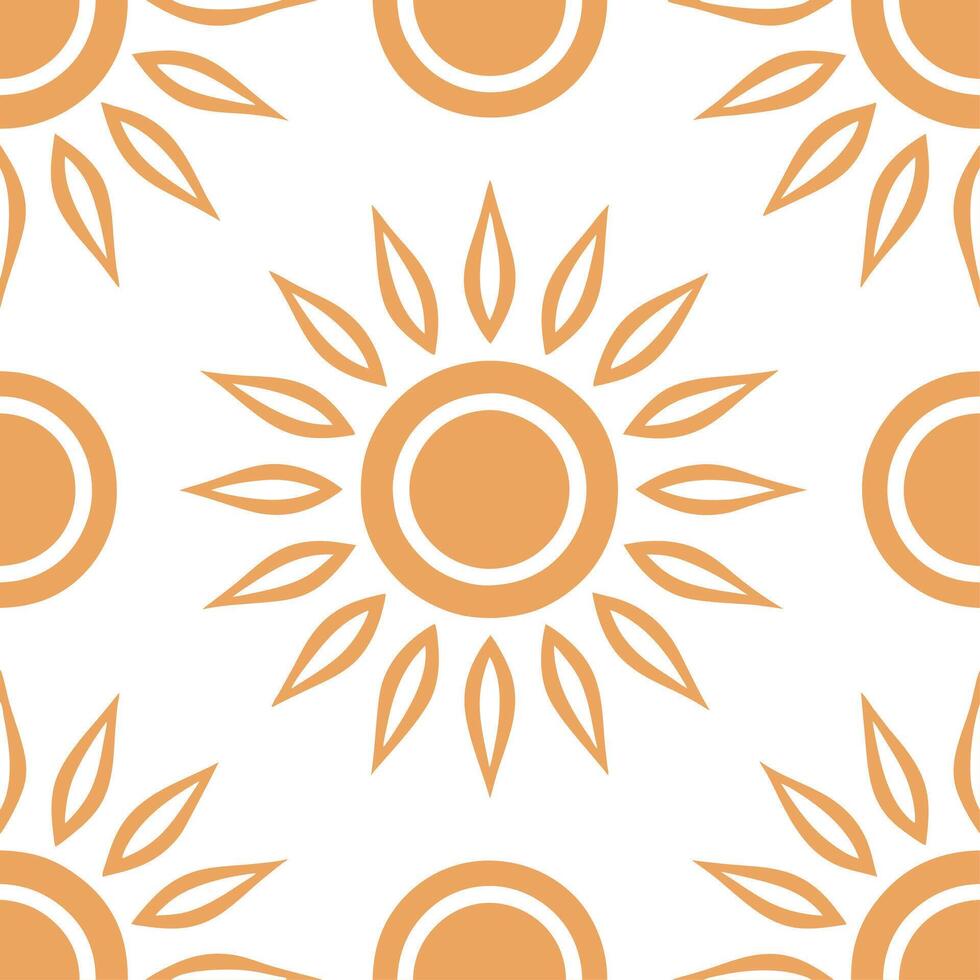 Soothing summer sun seamless tile pattern with golden yellow and soft orange for relaxing interiors vector