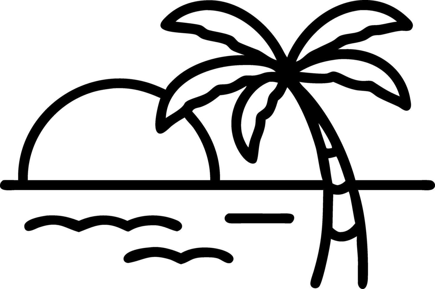 Silhouette of palm tree against vibrant sunset sky over ocean illustrating tropical sunset in minimalist design vector