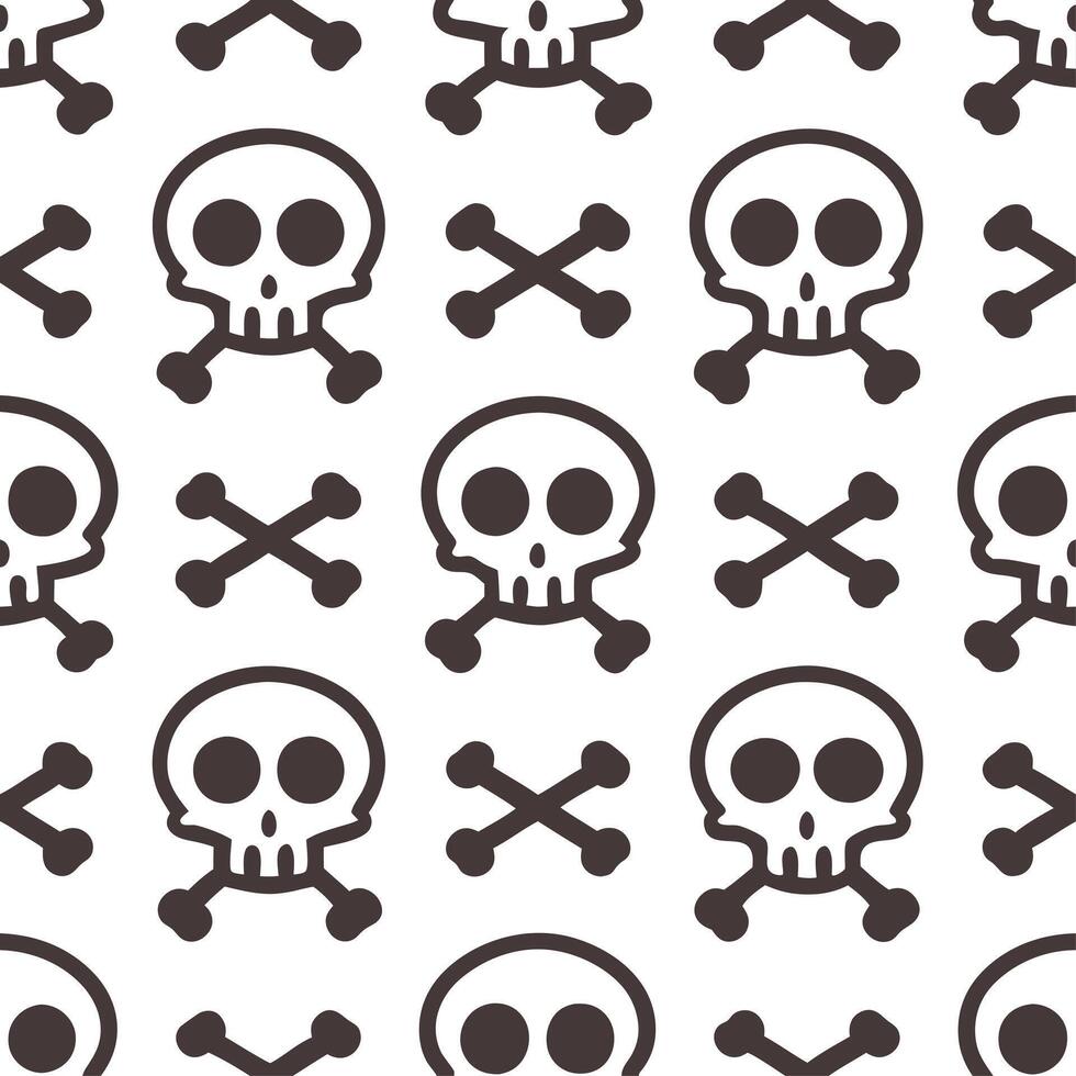 Skeletons and skulls seamless tile pattern with bone structures and dark shades for macabre home decor vector