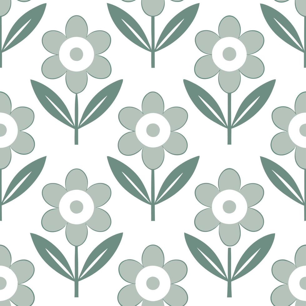 Scandinavian Nordic floral seamless tile pattern with muted greens and white for minimalist home decor vector