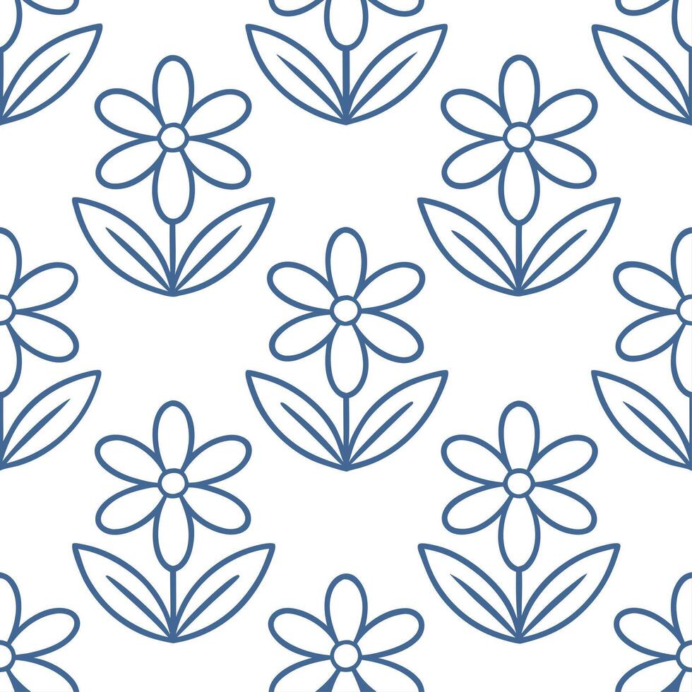 Scandinavian minimalist floral seamless tile pattern with cool blues and simple lines for modern home decor vector