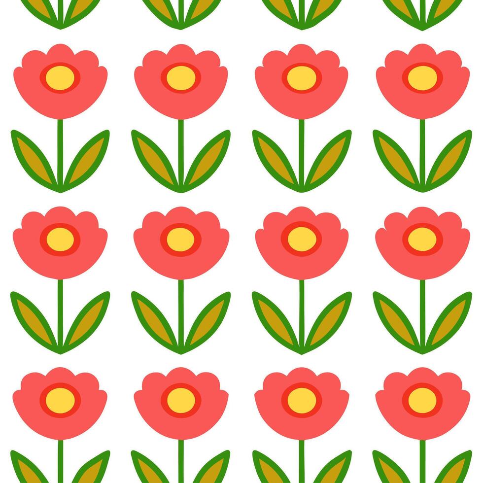Retro spring flower seamless pattern with poppies and tulips for bold home accents vector