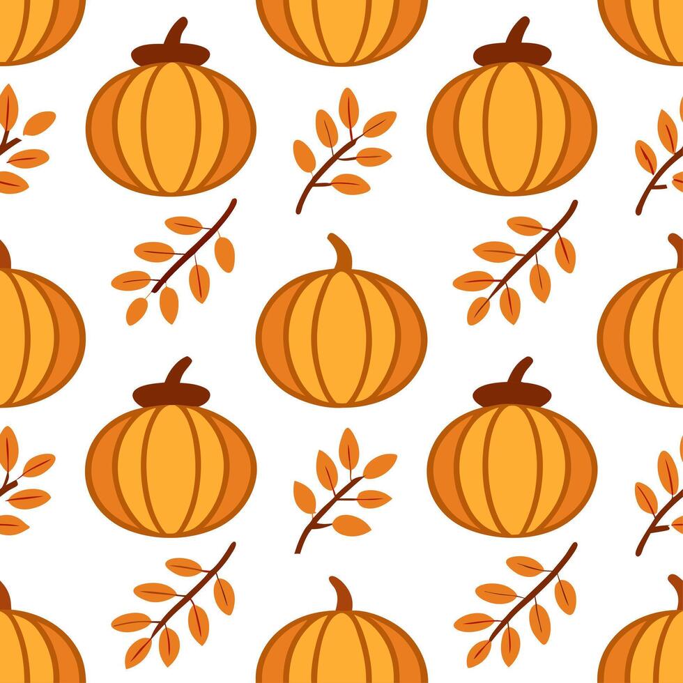Pumpkin and acorn seamless tile pattern with autumn elements and warm tones for seasonal decor vector