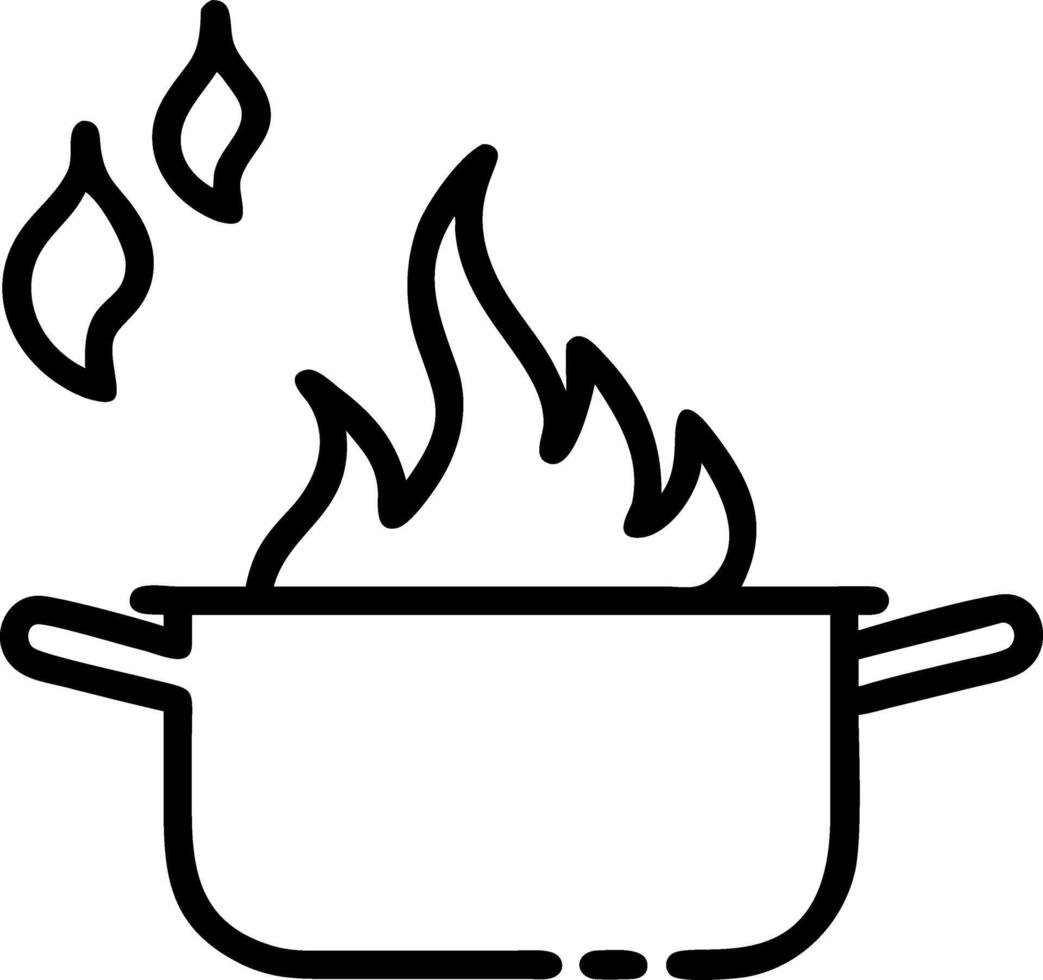 Pot on stove engulfed in flames kitchen fire situation vivid orange flames and smoke vector