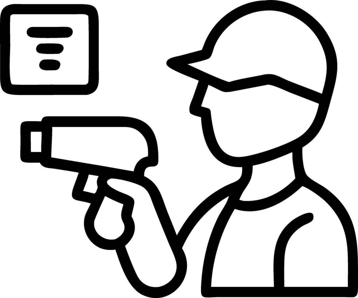 Portrait of African American warehouse worker using barcode scanner to analyze newly arrived goods representing international export business and industrial occupation vector