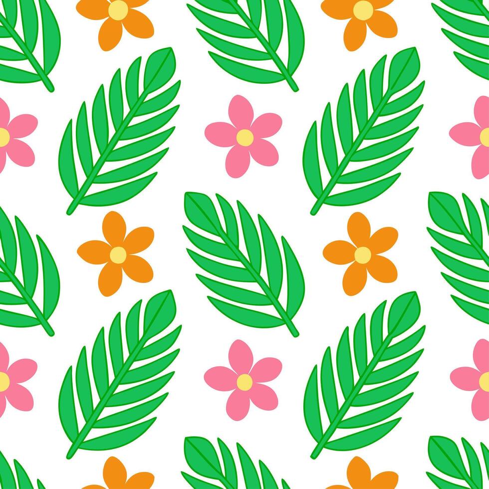 Playful summer leaves seamless pattern with colorful tropical leaves and flowers for vibrant spaces Set 2 vector