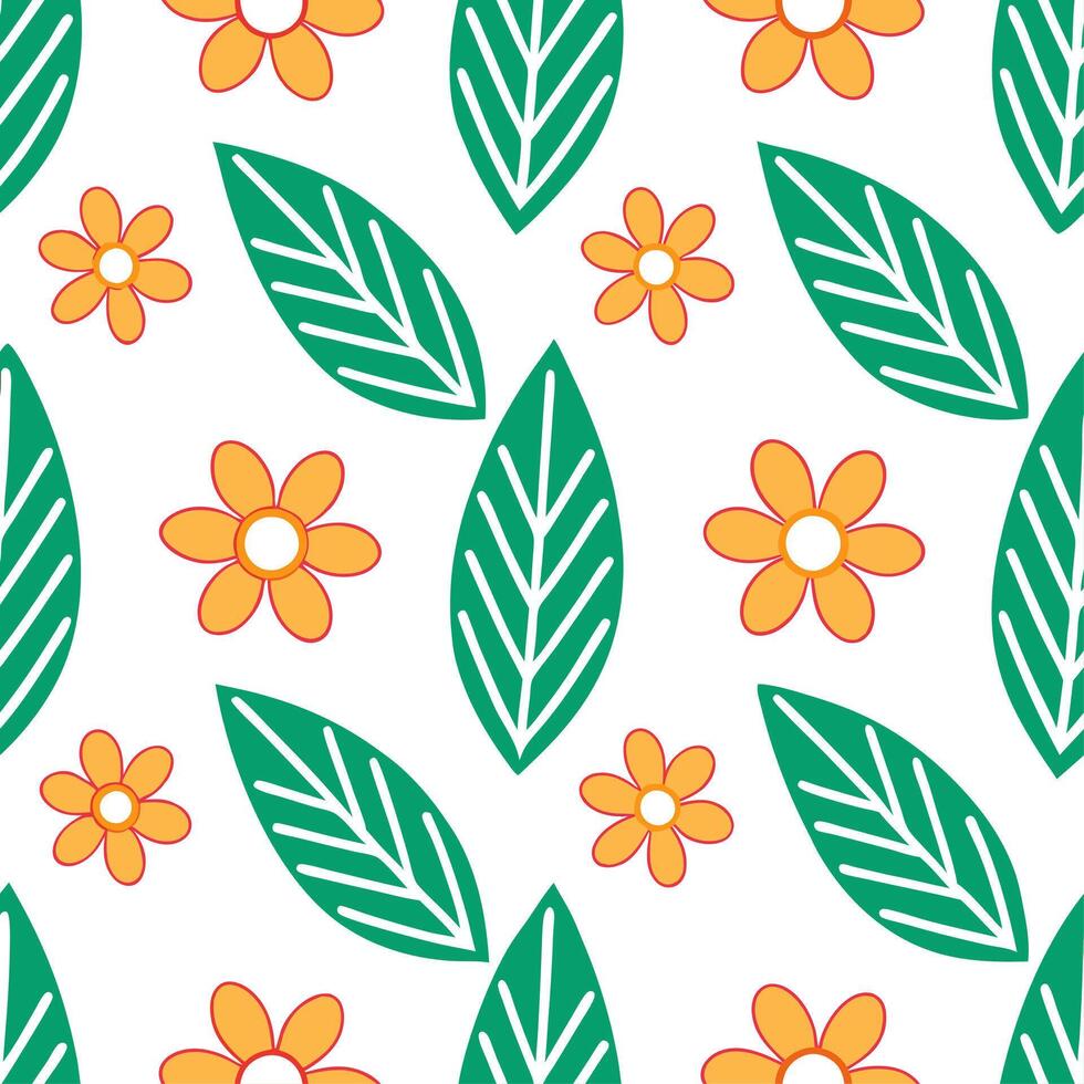 Playful summer leaves seamless pattern with colorful tropical leaves and flowers for vibrant spaces vector
