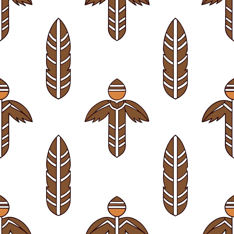 Native American totem poles and feathers seamless tile pattern with earthy tones and cultural motifs for authentic decor vector
