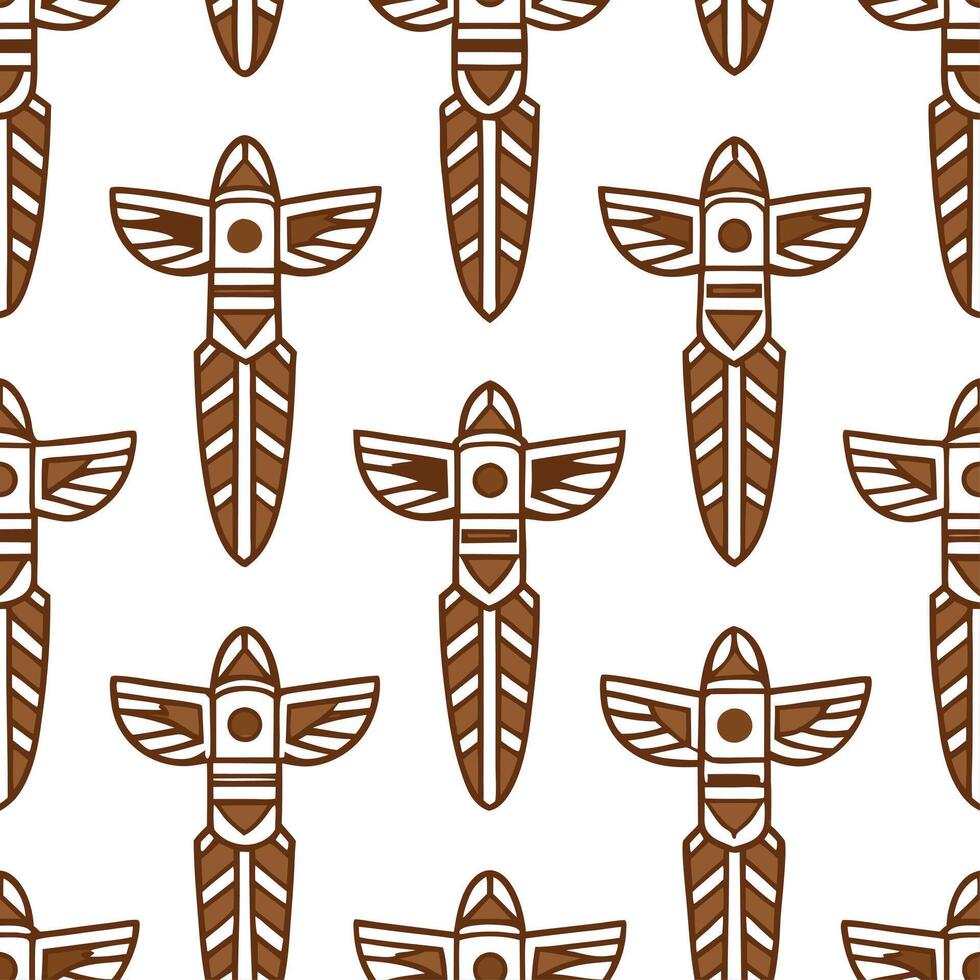 Native American totem poles and feathers seamless tile pattern with earthy tones and cultural motifs for authentic decor Set 2 vector