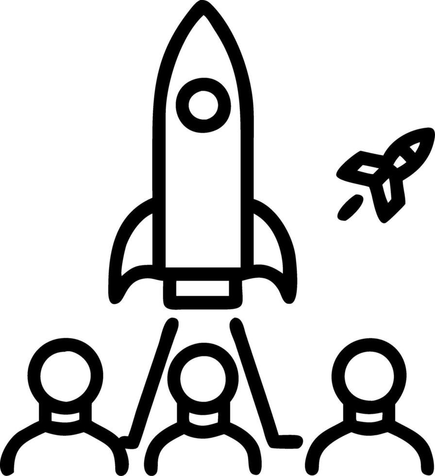 Model rocket launching with group of children in background wearing helmets on sunny day during science and education activity Set 4 vector