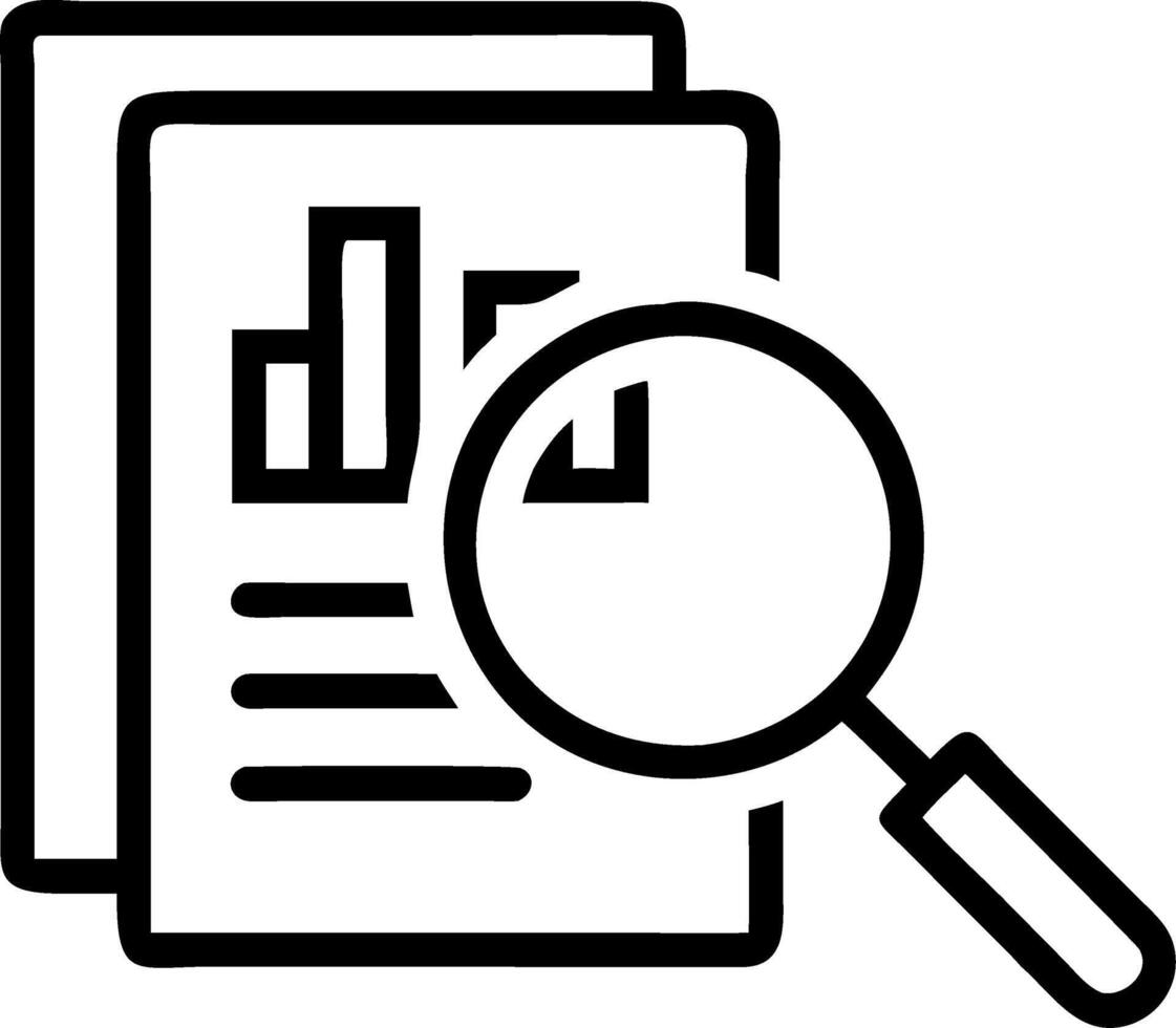 Magnifying glass over documents analytics data table selective focus vector