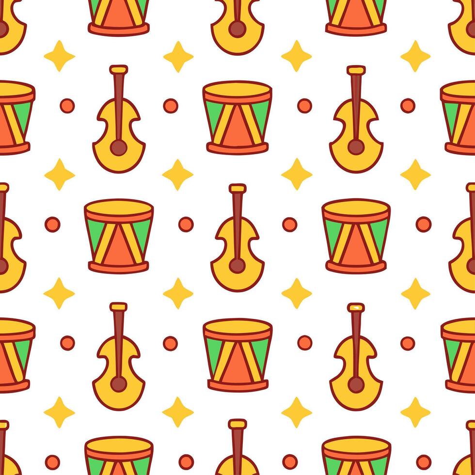 Local festivals and traditional instruments seamless tile pattern with vibrant colors and dynamic shapes vector
