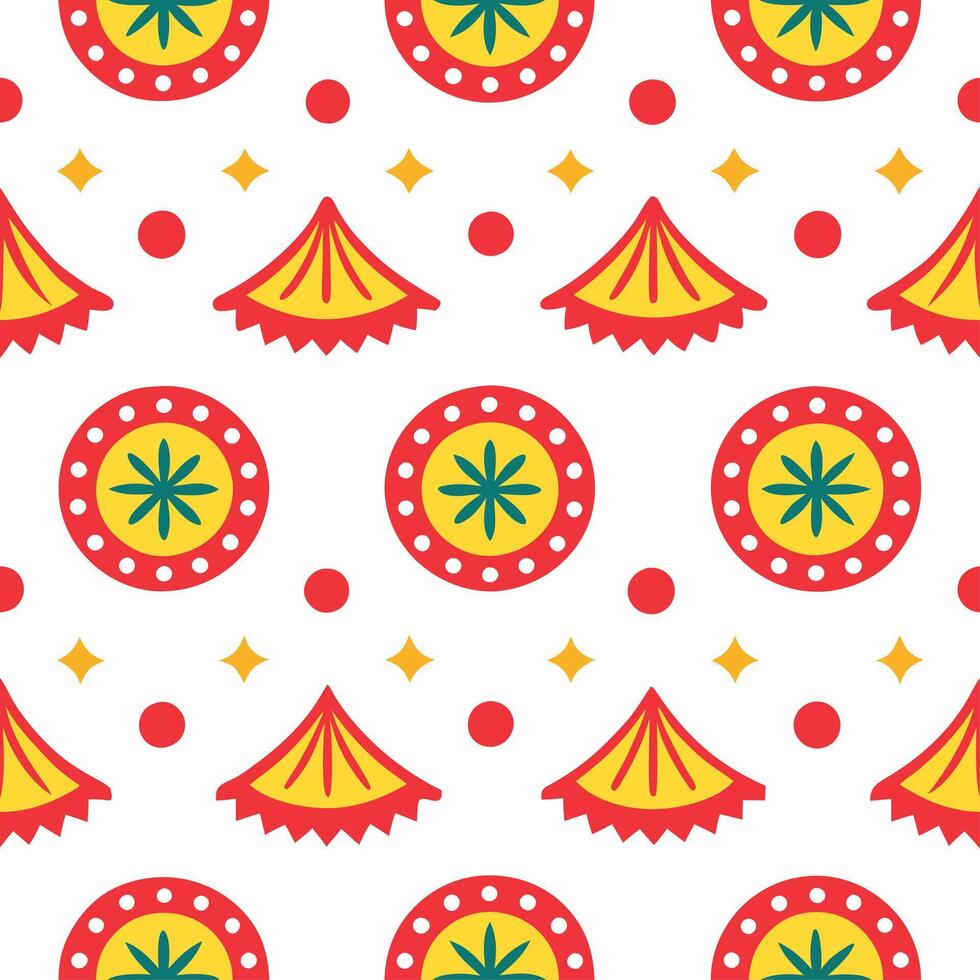 Local festivals and traditional dances seamless tile pattern with vibrant colors and dynamic shapes vector