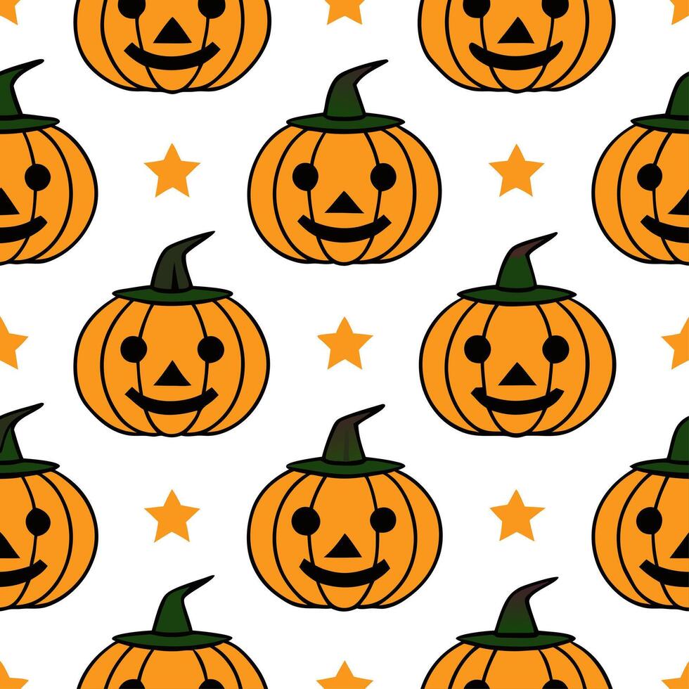 Jack to lanterns and witches seamless tile pattern with vibrant orange and magical elements for enchanting Halloween decor Set 2 vector