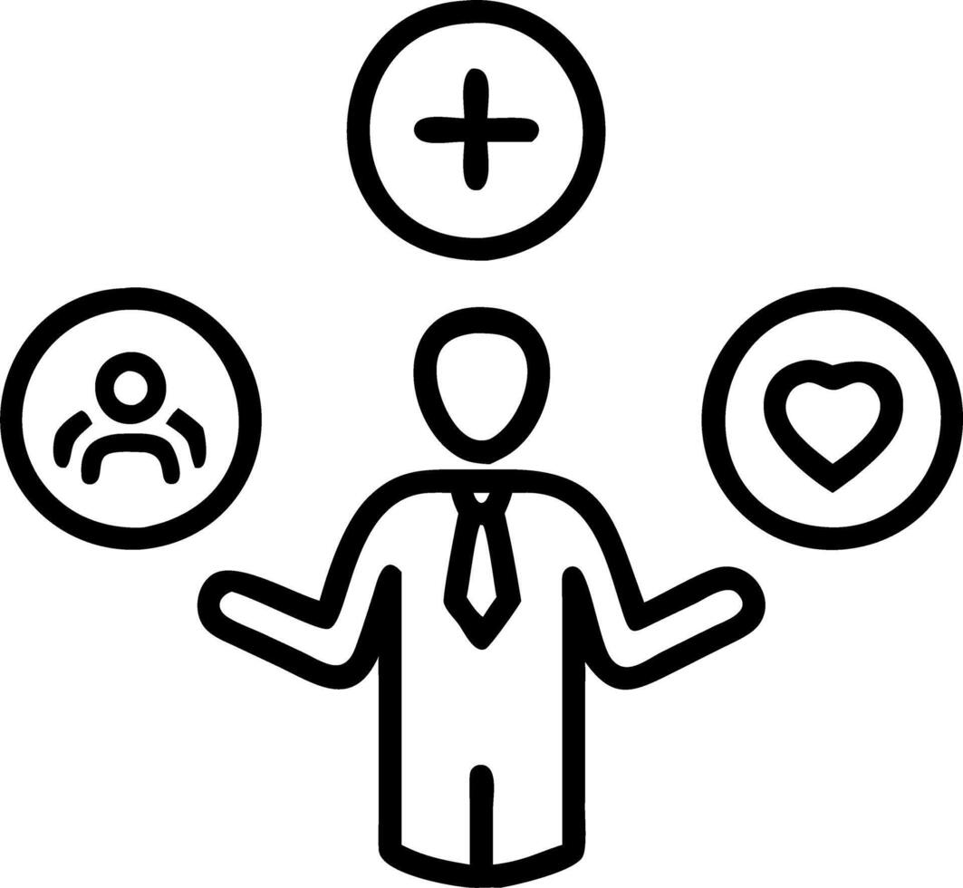 Insurance employee benefits concept manager shows coverage icons representing financial stability health assistance future planning improved staff loyalty vector