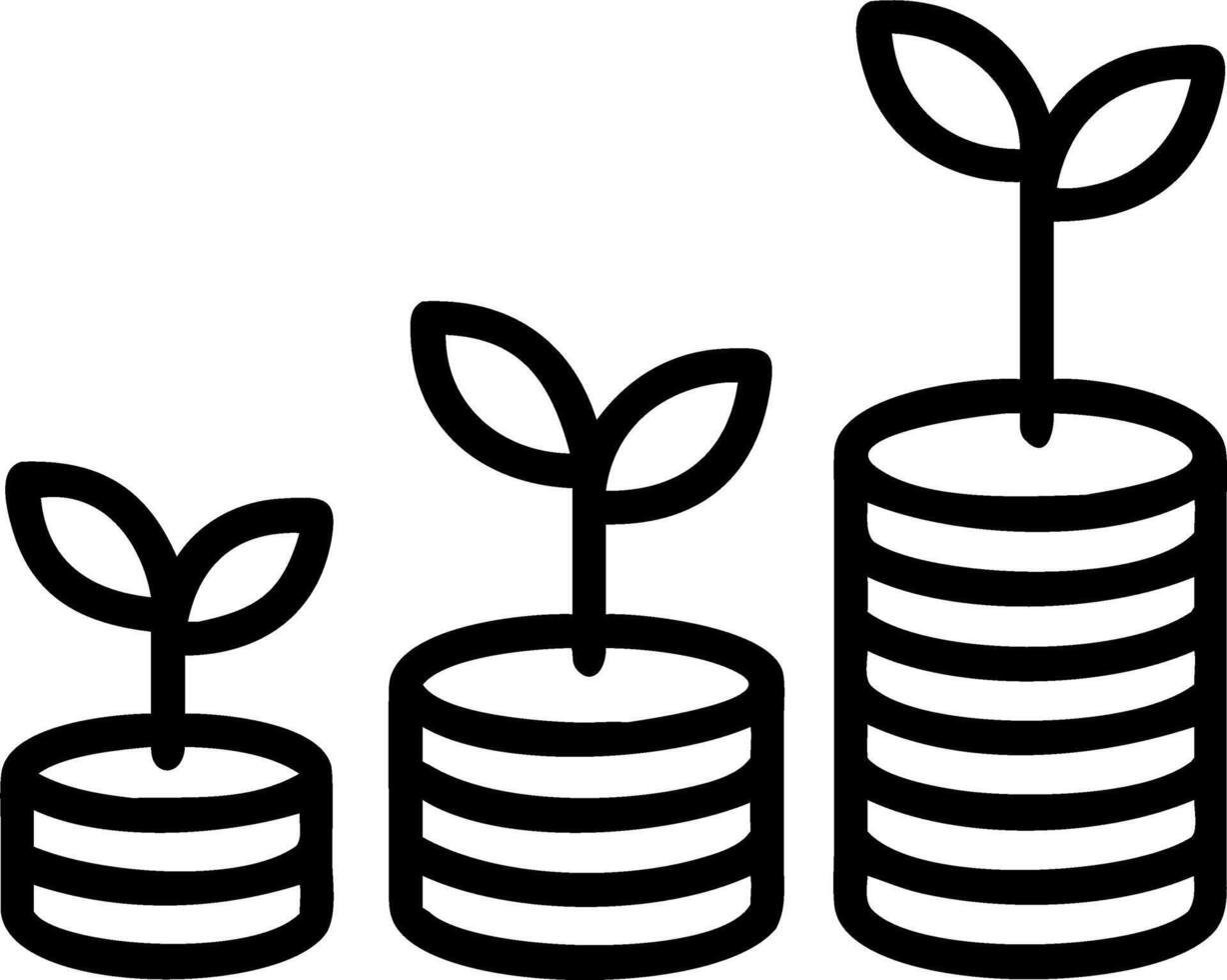 Illustration of seedlings growing on stacked coins symbolizing finance and investment saving money and financial and business growth for profit vector