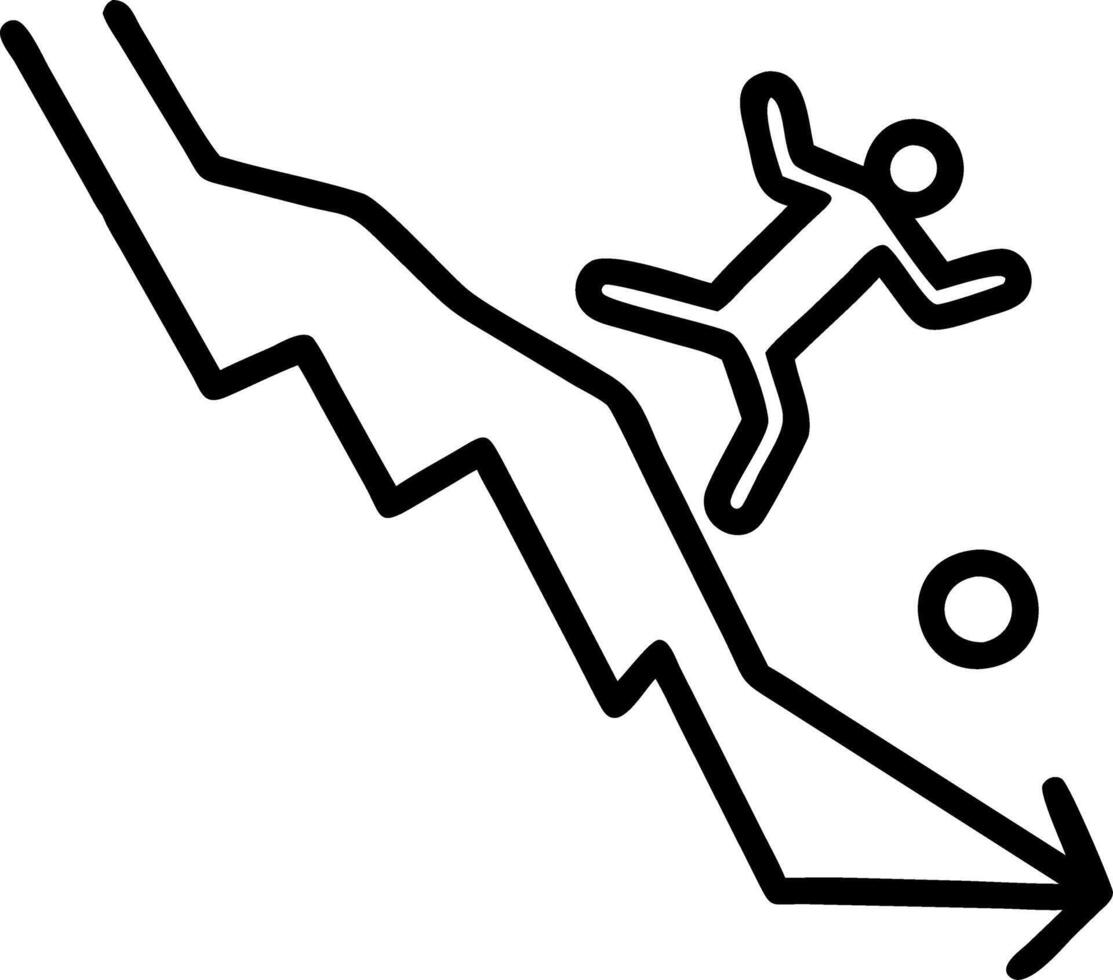 Illustration of bankrupt businessman falling off to cliff pushed by downward arrow symbolizing bankruptcy failure recession crisis financial losses on stock exchange vector