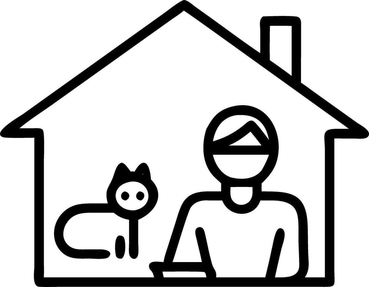 Home office with work from home and playing with cat wearing face mask while working to keep social distancing during COVID 19 freelancer work online lifestyle concept vector