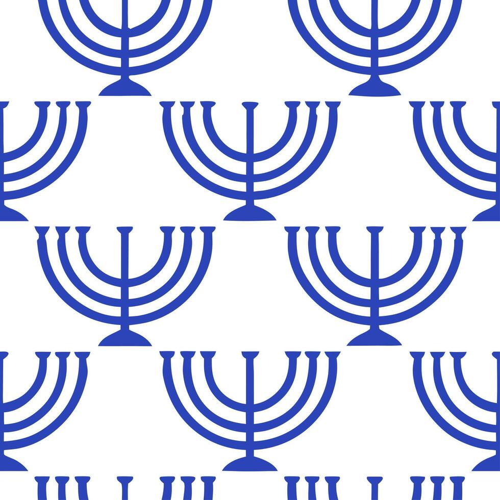 Hanukkah menorahs seamless tile pattern with blue and white colors for Jewish holiday decor Set 2 vector