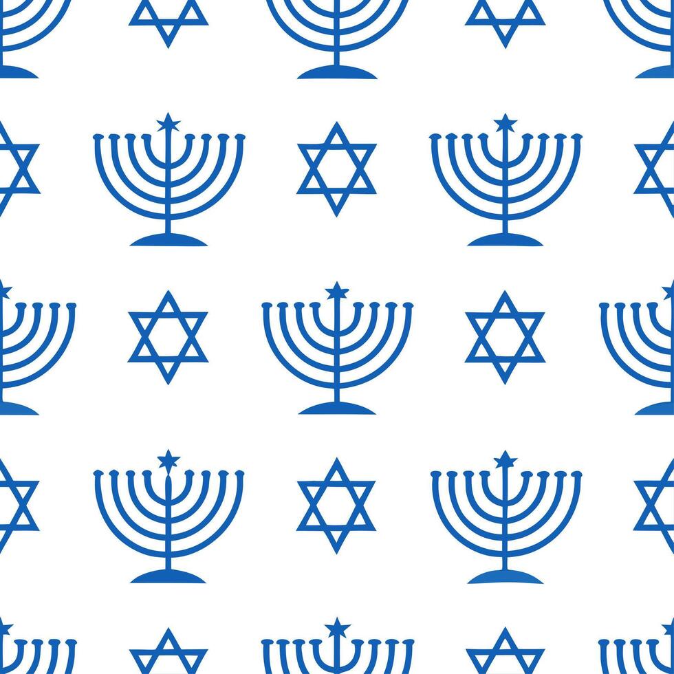 Hanukkah menorahs seamless tile pattern with blue and white colors for Jewish holiday decor vector