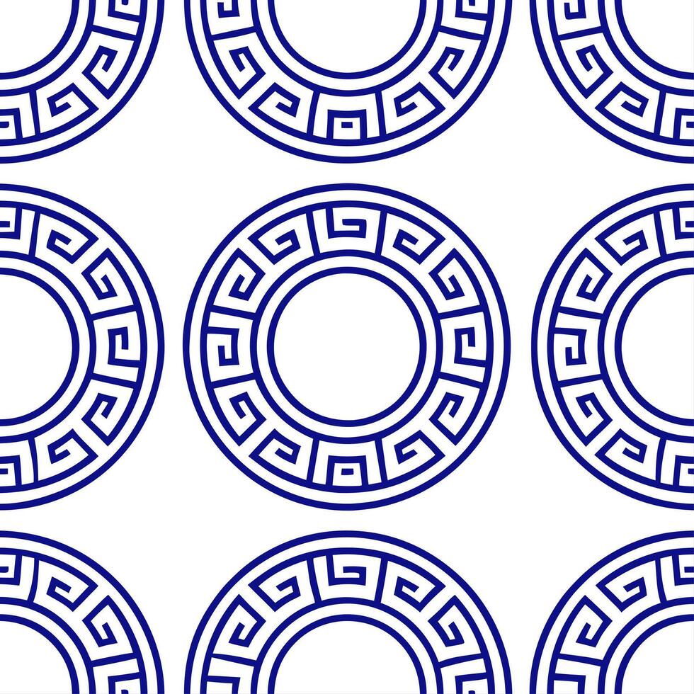 Greek Meander seamless tile pattern with blue and white tones and traditional patterns for coastal decor vector