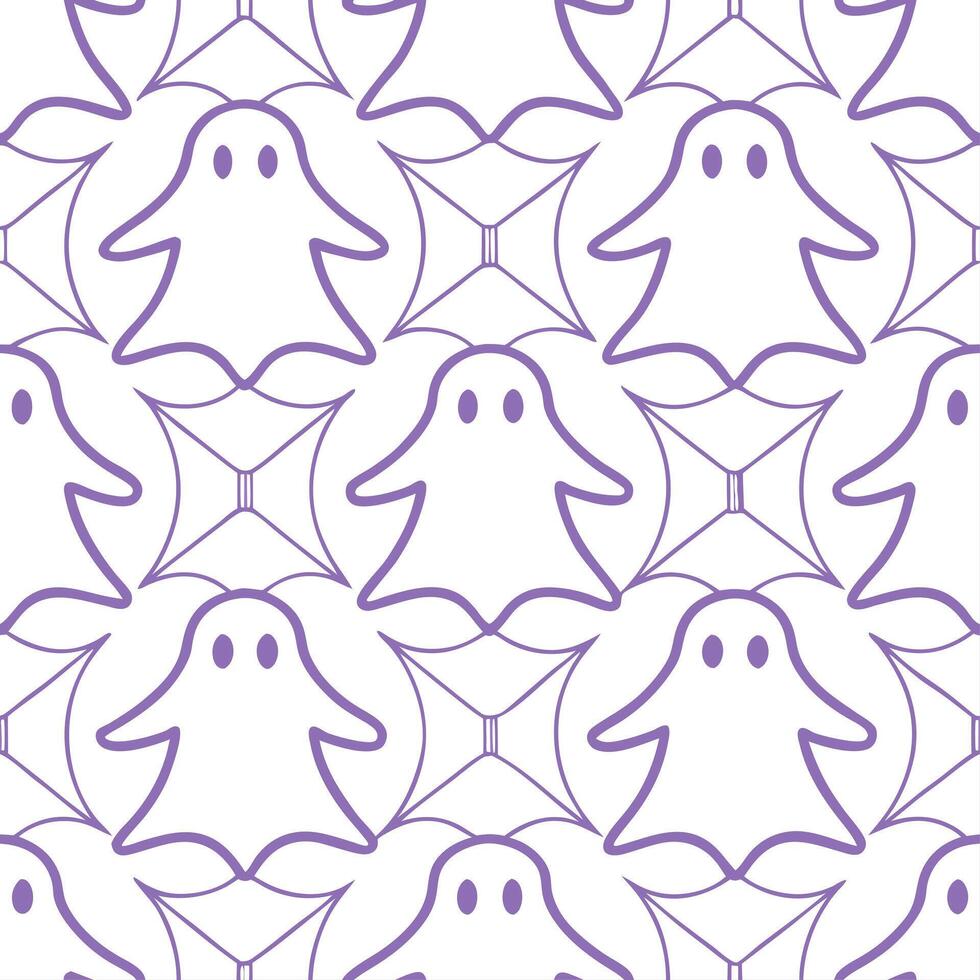 Ghosts and cobwebs seamless tile pattern with translucent figures and spooky webs for haunted home decor vector