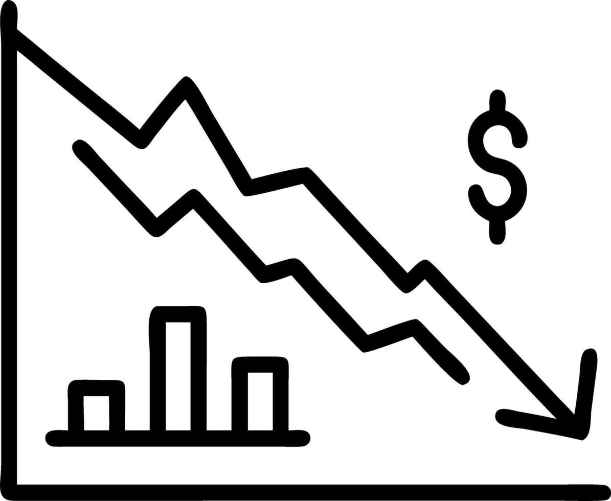 Financial crisis depicted with down red arrow economy business graph on money crash market background vector