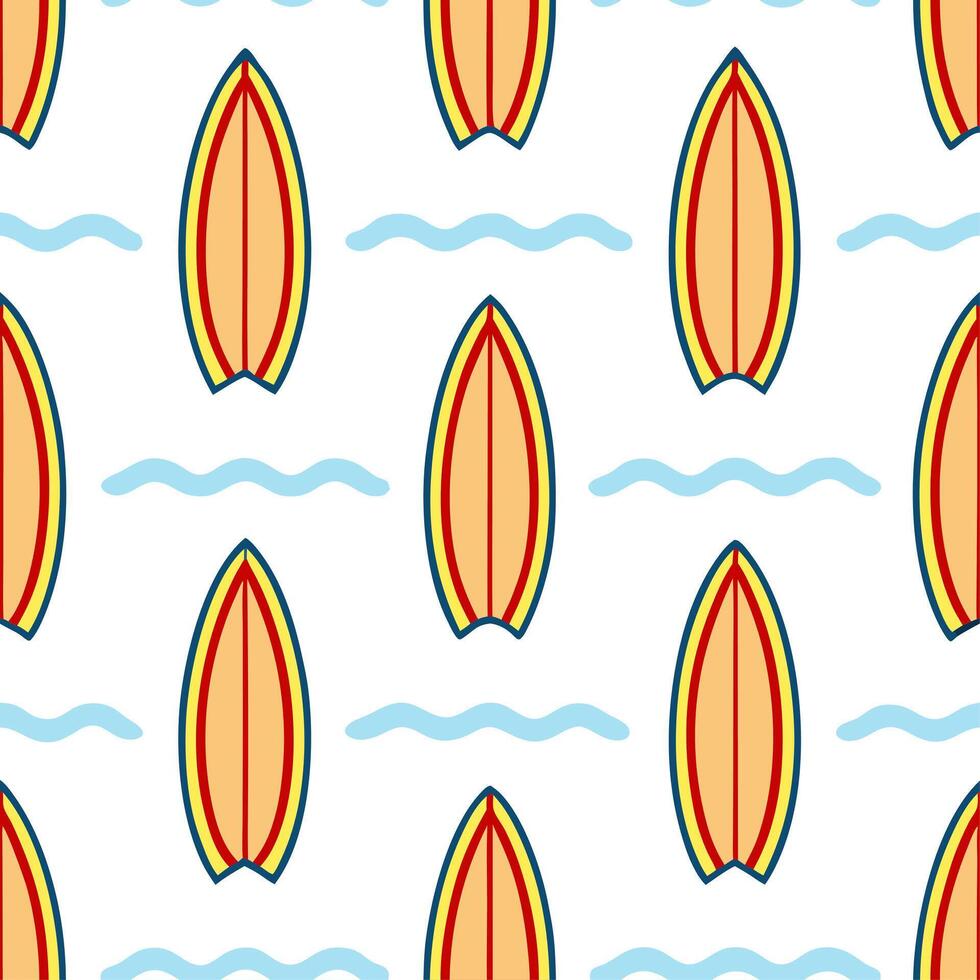 Exciting summer seamless pattern with surfboards and beach waves for an active coastal environment vector