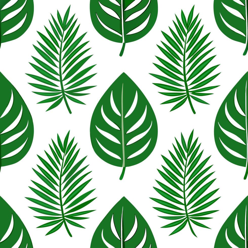 Energetic summer leaves seamless pattern with palm and fern leaves for bold tropical designs vector