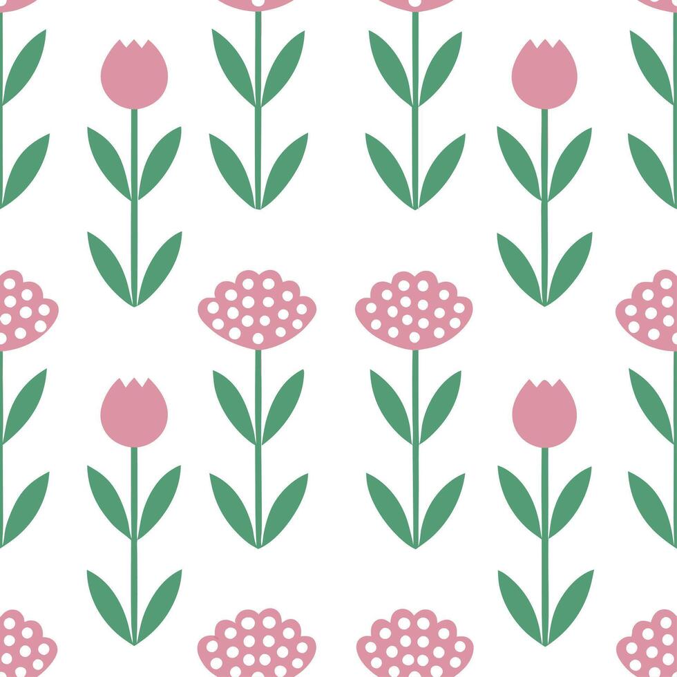 Elegant spring garden seamless pattern with tulips and hydrangeas for classy outdoor spaces Set 2 vector