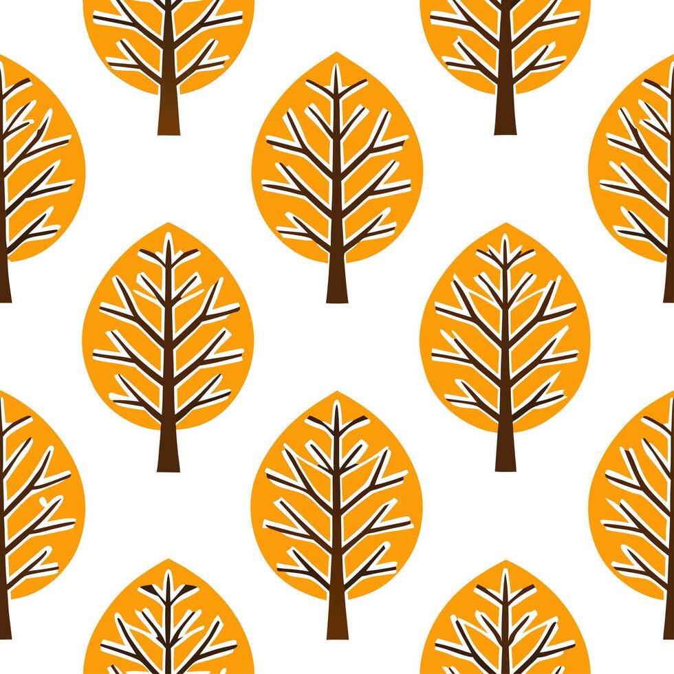 Elegant autumn trees seamless tile pattern with birch and cherry trees for sophisticated fall decor vector