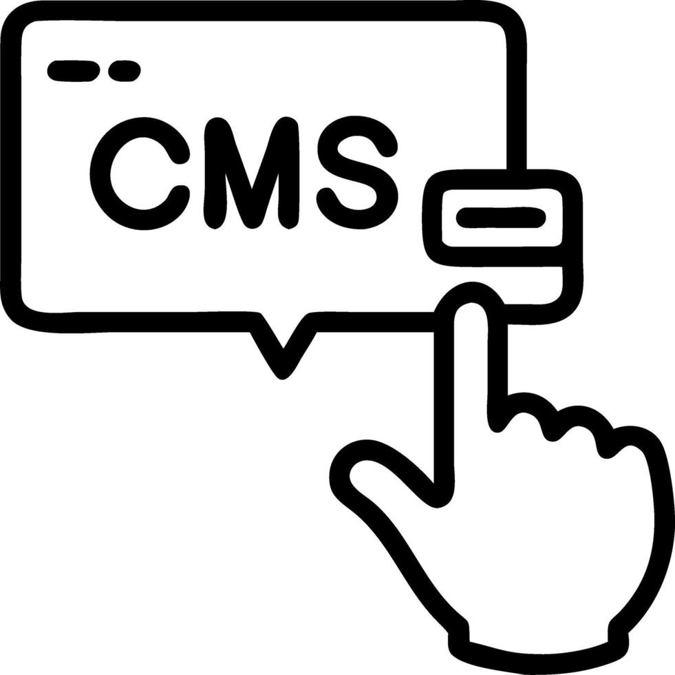 Content management system website administration concept collage IT manager pushing CMS button imaginary screen word cloud vector