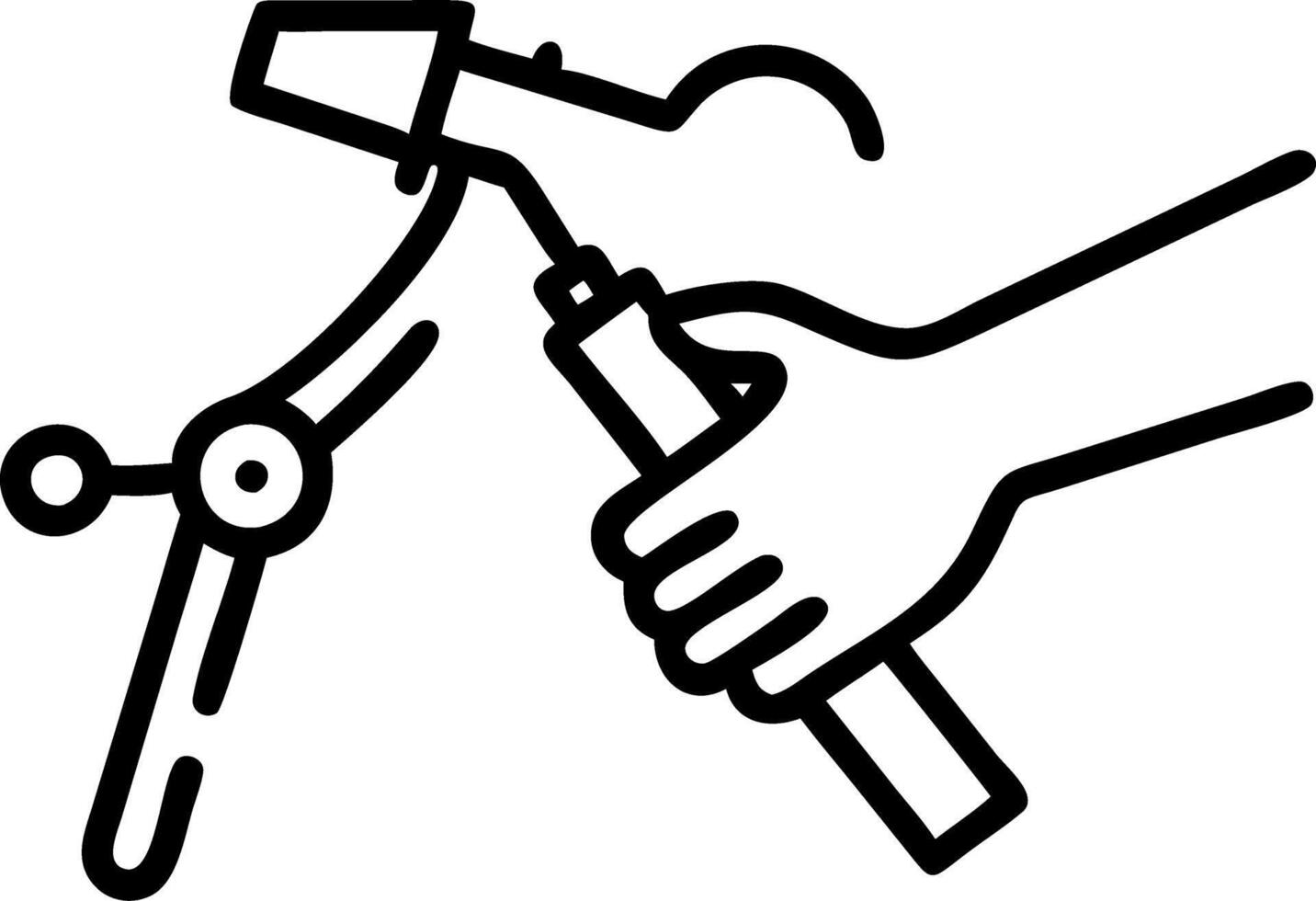 close up of the male mechanic working in the bicycle repair shop mechanic repairing bike using to special tool wearing protective gloves Bike Maintenance Concept vector