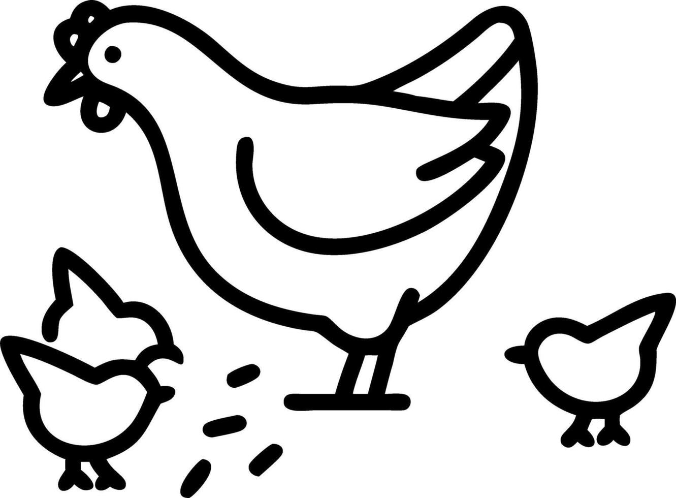 Close up of brown hen pecking at feed in farm environment with other chickens in background showcasing rural life vector