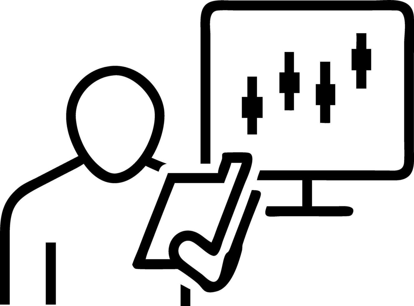 Businessman reviewing stock market data on to tablet device against to night time background vector