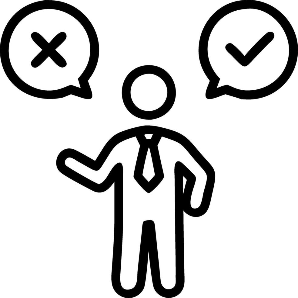 Businessman is thinking and making choices between right and wrong symbols Decide to vote concept Yes or No decisions business options in difficult situations True False crisis Set 2 vector