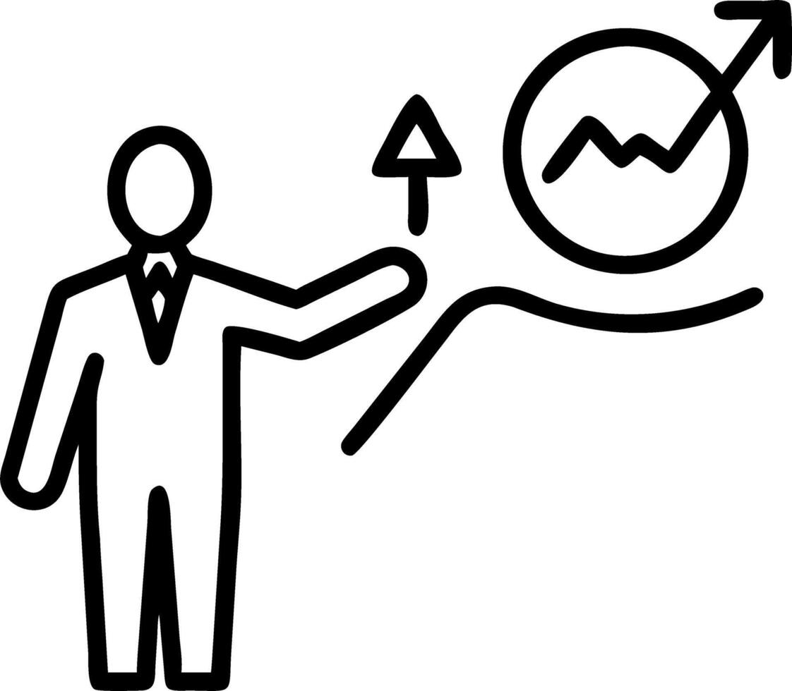 Businessman indicates rising arrow showing carbon reduction fosters eco mindset synergy lens approach limiting CO2 addresses climate change invests in green economy vector