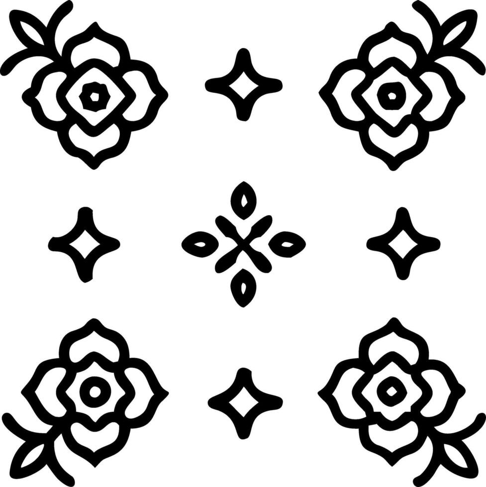 Bohemian rose seamless tile pattern with lush pink roses and intricate details on to white background ideal for eclectic spaces Set 12 vector