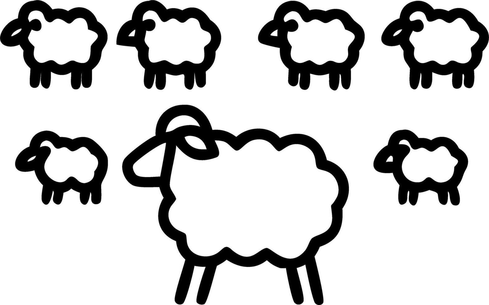 Black sheep standing out prominently among to flock of white sheep in to pasture vector