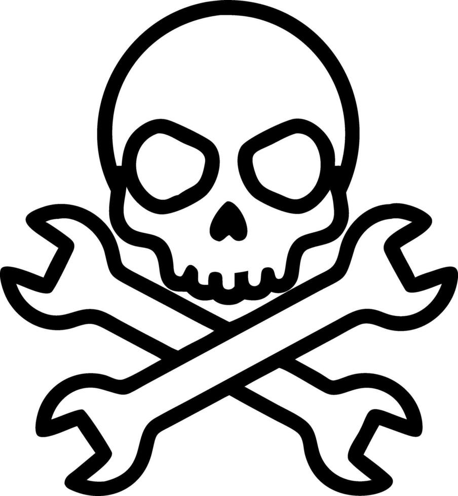 Black and white skull with crossed wrenches behind it symbolizing strength and industrial craftsmanship Set 2 vector