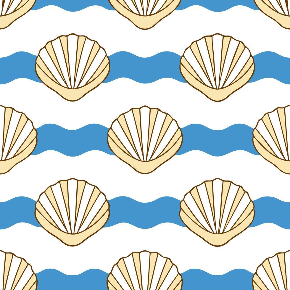 Beachy summer seamless tile pattern with seashells and sand dunes for coastal living spaces vector